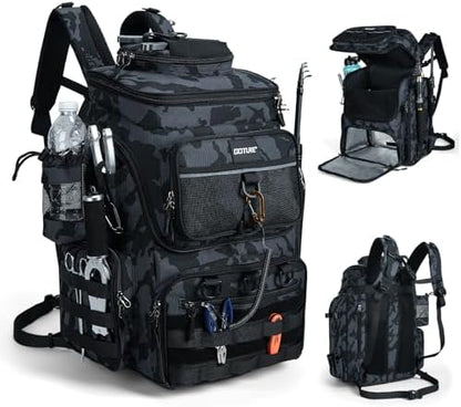 Goture Fishing Backpack with Cooler,55L 900D Tackle Backpack & Rod Holders