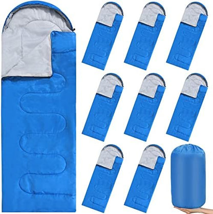 Macarrie 10 Pcs Bulk Sleeping Bags for Adults 0 Degree Waterproof Emergency Sleeping Bags with Compression Sack for Camping Hiking Backpacking Outdoor Activities