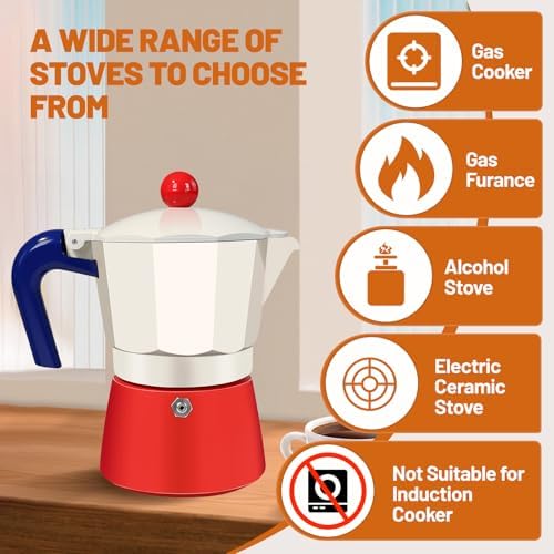 6 Cup Aluminum Espresso Stovetop Moka Pot Express Coffee Maker Percolator Italian Classic Mocha Coffee Machine for Italian and Cuban Cafe Brewing for Home Camping 300ml 10oz