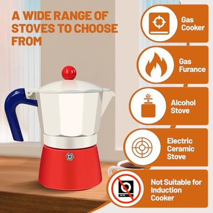 6 Cup Aluminum Espresso Stovetop Moka Pot Express Coffee Maker Percolator Italian Classic Mocha Coffee Machine for Italian and Cuban Cafe Brewing for Home Camping 300ml 10oz