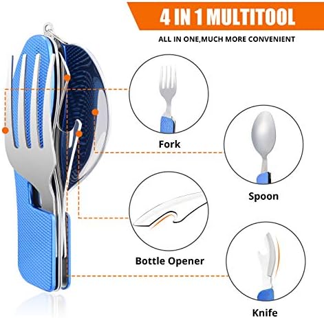 Hikenture Camping Utensils,4-in-1 Fork Spoon Knife Set(Blue 2pack)