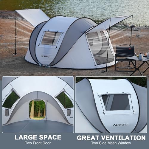 Pop Up Camping Tent, 2/4/6 Person Instant Tent Waterproof PU4500mm, Spacious Ventilated Camping Tent with Front Porch, Quick Setup Lightweight Portable for Outdoor Camping Hiking Beach