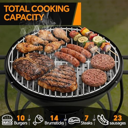 Portable Charcoal Grill with Fan-Assisted Airflow, 17-Inch Small Kettle BBQ Grill, Built-In Thermometer, Lift-Out Charcoal Tray for Camping, Tailgating, Patio, Backyard