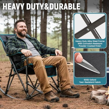FUNDANGO Rocking Camping Chair for Adults, 400Lbs Folding Camp Chairs