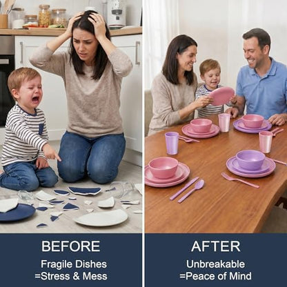42 Piece Dinnerware Set for 6, Unbreakable Plates and Bowls Sets