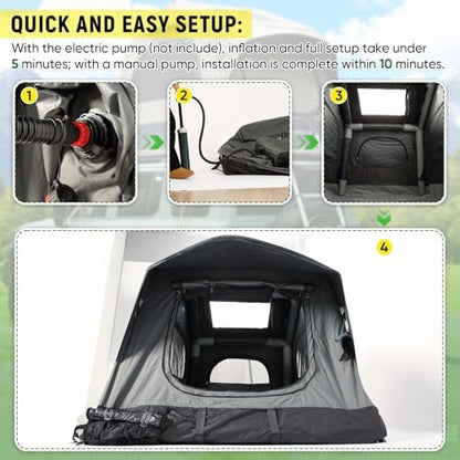 Inflatable Rooftop Tent for Car Truck, 2-3 Person Camping Roof Top Tent with Inflatable Mattress & Ladder for Outdoor Adventure, Easy Set-up
