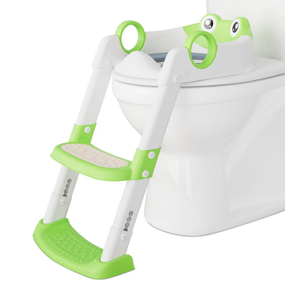 Toddler Toilet Training Seat with Ladder – Soft PU Cushion, Non-Slip Steps & Handles, Adjustable Height Potty Training Seat for Boys & Girls, Fits Standard Toilets, Easy to Assemble