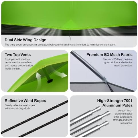 CANTUO 4 Season 2/3 Person Tent 20D Nylon Ultralight 4.34 lbs with Footprint4000mm Waterproof & Windproof Backpacking Tent Two Person Tent