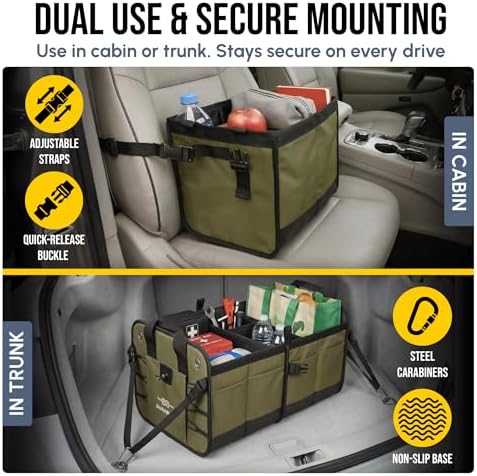 Extra Large Car Trunk Organizer System, Modular & Collapsible, Green