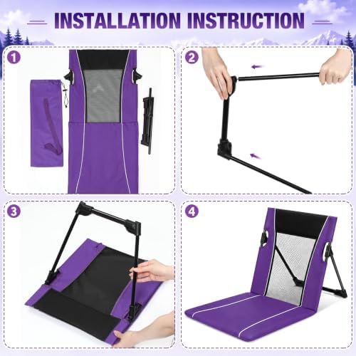 2pack Foldable Floor Chair with Back Support Folding Beach Chair, Purple