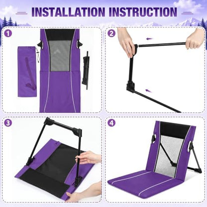 2pack Foldable Floor Chair with Back Support Folding Beach Chair, Purple