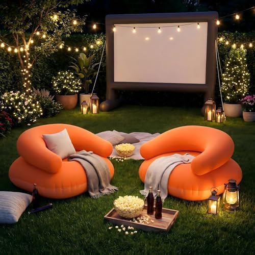 Novabright 2 Pcs Inflatable Chairs for Adults Blow Up Games Chairs Folding Portable Flocking Inflatable Sofa for Living Room Learning Camping Party (Orange Red)