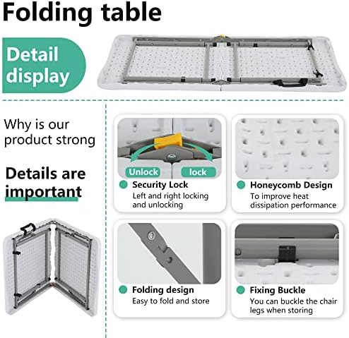 FDW | 4FT Folding Table | White | Portable Plastic Table