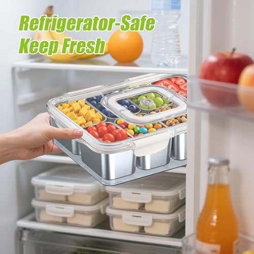 Snackle Box Container Stainless Steel - 8 Compartment Divided Serving Tray