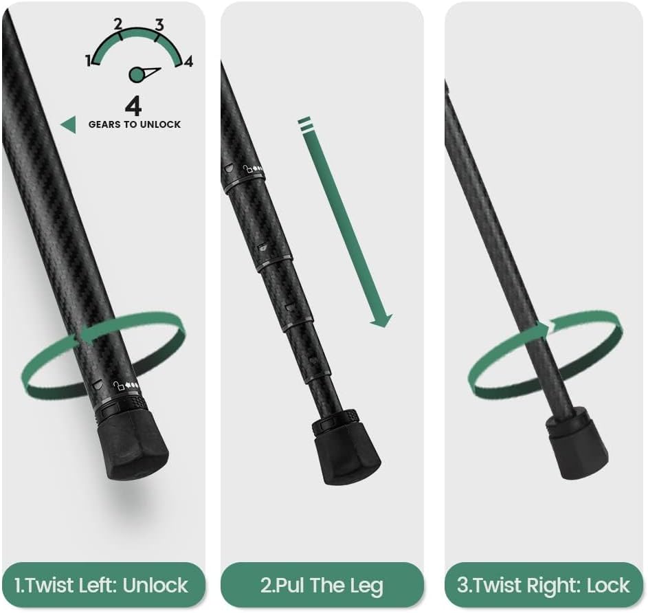 Fotopro 62 Inch Carbon Fiber Tripod for Camera Ultralight Travel Camera Tripod Max Loads Up 22lbs X-Aircross 3 Green