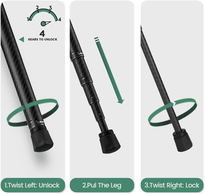 Fotopro 62 Inch Carbon Fiber Tripod for Camera Ultralight Travel Camera Tripod Max Loads Up 22lbs X-Aircross 3 Green