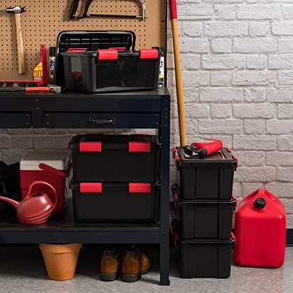 IRIS USA 6-Pack 19 Qt Storage Bins with Gasket Lids, Black/Red