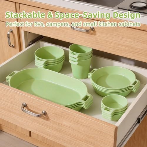 Dinnerware Set for 4, 21-Piece Unbreakable Plates and Bowls Set