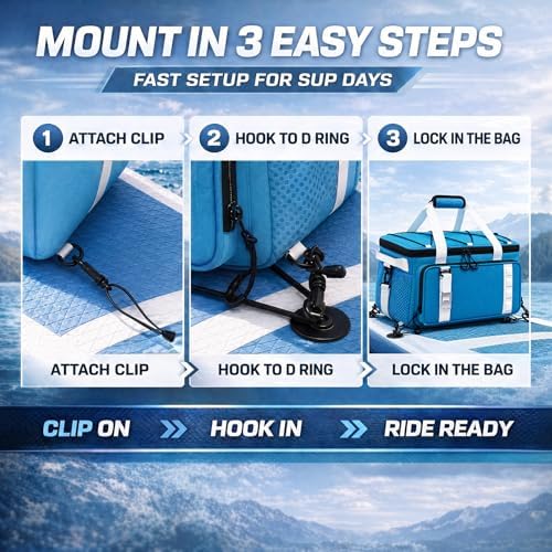 Paddle Board Cooler Bag, 25L Insulated SUP Deck Bag Fits 30 Cans, Water-Resistant Kayak Cooler with Top Bungee Storage, 6 Elastic Clips, Shoulder Strap & Bottle Opener, Paddle Board Accessories