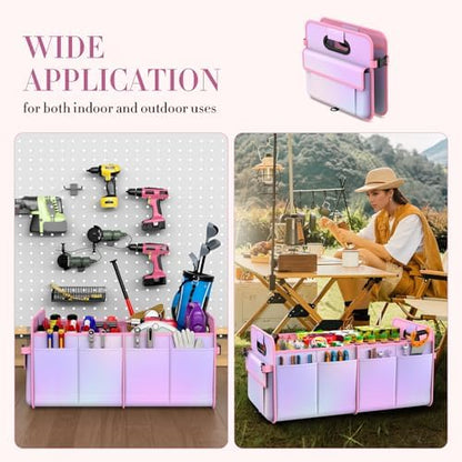 titiyiof Trunk Organizer For Suv&Sedan,Car Organizers & Storage, Waterproof Collapsible & Adjustable Straps,70L Sturdy Car Organization for Car Accessories,Tools,Sundries,2-3Compartment(Colorful Pink)