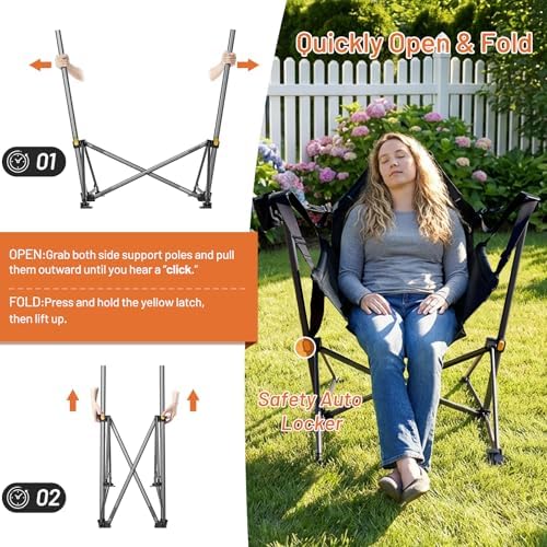 Timber Ridge Hammock Camping Chair with Adjustable Backrest, Heavy Duty Folding Hammock Chair Supports 300lbs, Portable Hammock Chair for Camping, Travelling and Patio, Black 2 Pack