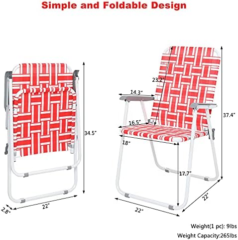 VINGLI Patio Lawn Webbed Folding Chairs Set of 4, Outdoor Beach Chair Portable Dining Chair for ir for Outdoor Yard, Garden(Red, Classic)