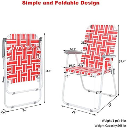 VINGLI Patio Lawn Webbed Folding Chairs Set of 4, Outdoor Beach Chair Portable Dining Chair for ir for Outdoor Yard, Garden(Red, Classic)