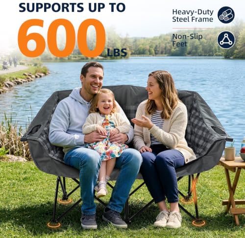 Double Camping Loveseat Chair - Oversized Padded Chair for Adults