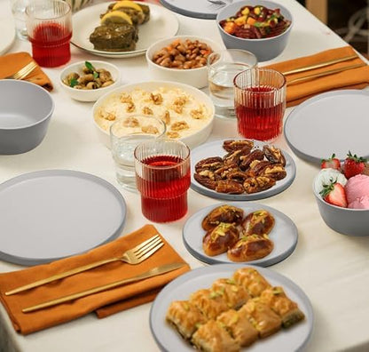 Melamine Dinnerware Sets, Dishware Sets for 4, Light Grey,White