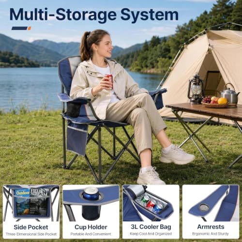 Suteck Folding Camping Chair, Oversized Heavy Duty Chairs, Blue (2Pack)