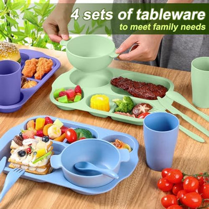 Honoson 24pcs Wheat Straw Dinnerware, Unbreakable, Assorted Color