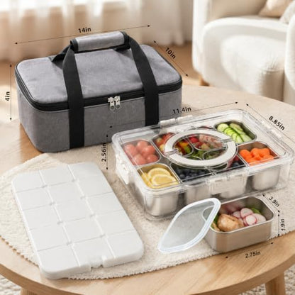 Stainless Steel Snackle Box Container with Ice Pack & Insulated Bag