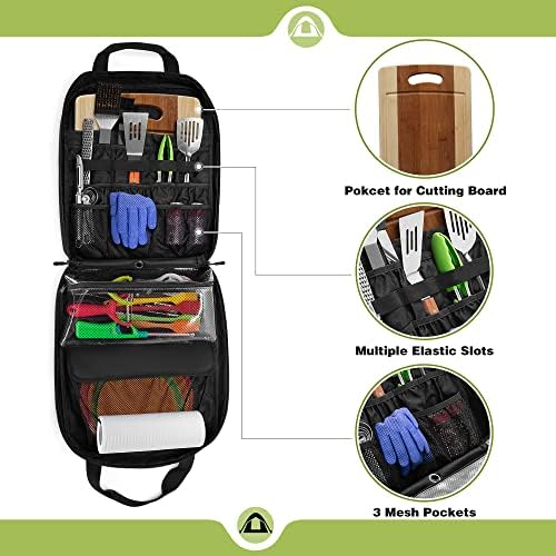 HODRANT Hanging Camp Utensil Organizer with Towel Paper Holder for Travel