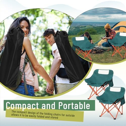 2 Pack Folding Camping Chairs Portable, Green, Solid Color