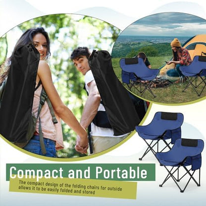 2 Pack Folding Camping Chairs Portable, Blue, Solid Color