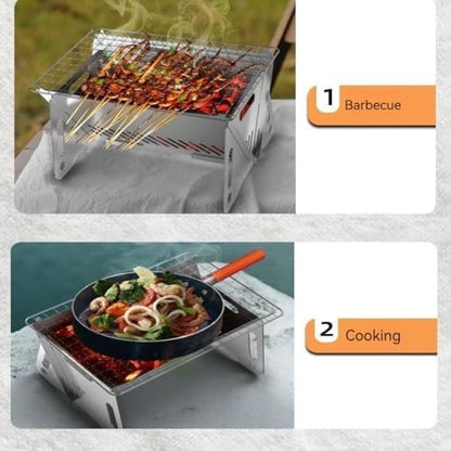 WINB Portable Folding BBQ Grill with Carry Bag for 1-2 People - Mini Charcoal Grill for Camping, Compact Stainless Steel Fire Pit, Outdoor Grill for Backyard, Hiking & Picnic (8.2X5.5 IN)