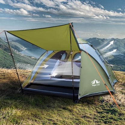 Night Cat Pop Up Tent 2-3 Persons Instant Set Up Tent with Footprint Tarp & Porch, Automatic Double Layer Waterproof Camping Tent with Rainfly