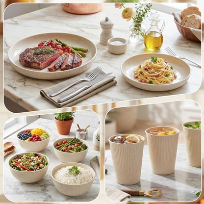 16pcs Plastic Dinnerware Set for 4 People Camping Plates and Bowls Set