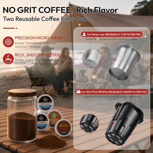 Camping French Press - Portable Coffee Maker for K Cup Pods and Grounds