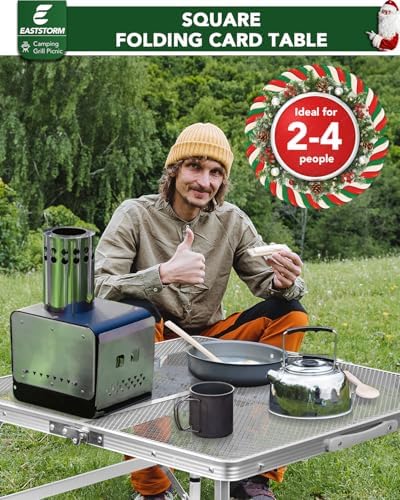 Square Folding Card Table with Adjustable Height (12" & 26"), Silver Portable Metal Mesh Table for Camping, BBQ, Picnic, Game, Patio & Indoor Use, Fits 2–4 People, Lightweight 7.6 lb, Supports 66 lb