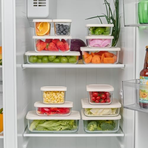 Glass Food Storage Containers with Lids — 4 Piece — 57.5 oz & 40.57 oz Glass with BPA-Free Leak Resistant Stackable Lids — Microwave, Oven & Dishwasher Safe — Ideal for Meal Prep & More Vanilla Mist