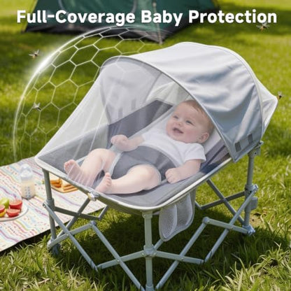 Foldable Baby Beach Chair with Canopy and Mosquito Net Dark Grey