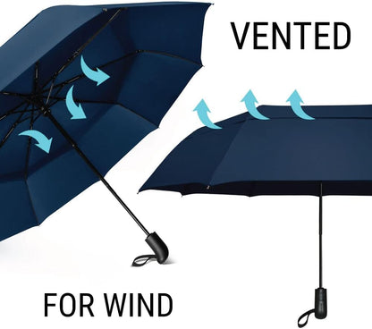 Vented Travel Umbrella | Strong Compact Windproof Umbrella | Top Pick by Wirecutter 2025 | Deep Dome Coverage | Auto Open/Close | Portable Pop Up with Large Coverage | Fits Car & Backpack