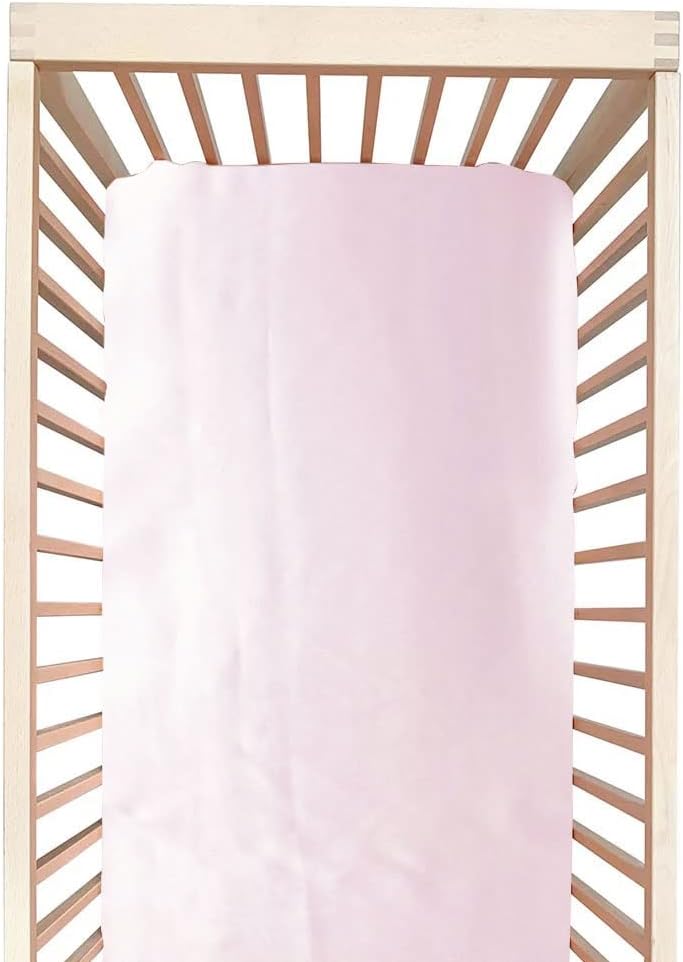 100% Mulberry Silk Crib Sheet for Baby Hair, Standard Crib Mattress Sheet for Boys & Girls, Soft Smooth Breathable Baby Crib Fitted Sheets 28x52, Light Pink