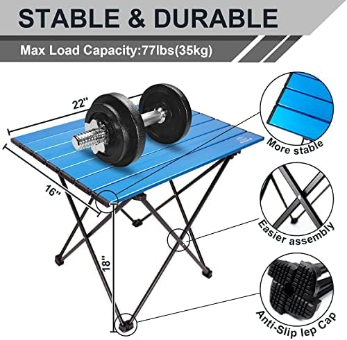 MSSOHKAN Camping Table Folding Portable Camp Side Table Aluminum Lightweight Carry Bag Beach Outdoor Hiking Picnics BBQ Cooking Dining Kitchen Blue Medium