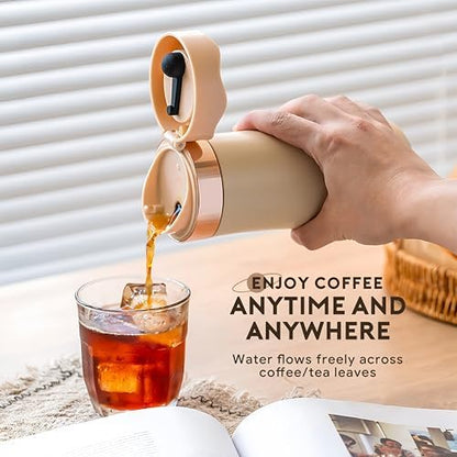 Travel French Press Coffee Maker 12oz Portable French Coffee Cup Double Walled Stainless Steel Vacuum Insulated Coffee Mug and Tea Maker Mini Vacuum Great for Camping and Traveling