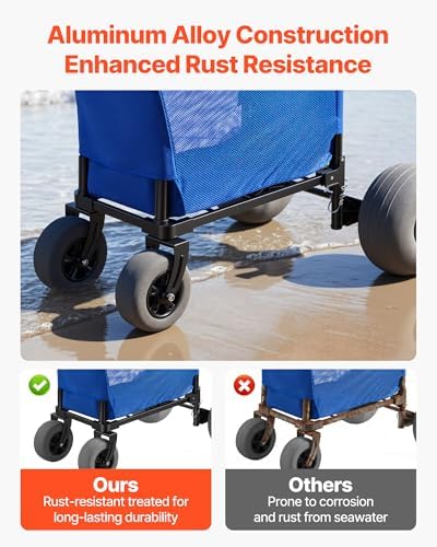 VEVOR Beach Cart, 165LBS Load Capacity, Portable Folding Beach Wagon Dolly with 12" Balloon Wheels for Sand, Storage Bag & 4-Level Adjustable Height for Outdoor Camping Fishing