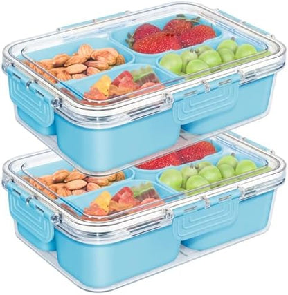 Small Snack Box Container, Divided Serving Tray with Lid, 4 Compartment Snack Box Container for Candy, Fruits, Charcuterie, Travel & Parties, BPA-Free, 2 Pack