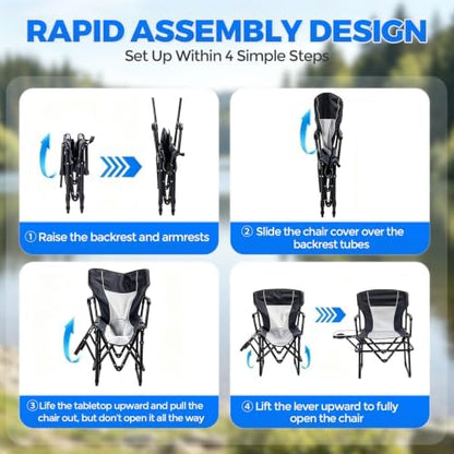 2 Pack Camping Chairs with Side Table & Cup Holder 400 lbs