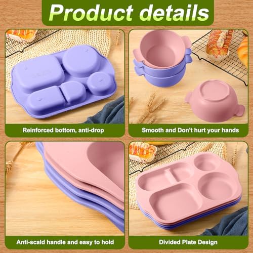 Honoson 24pcs Wheat Straw Dinnerware, Unbreakable, Light Purple and Pink